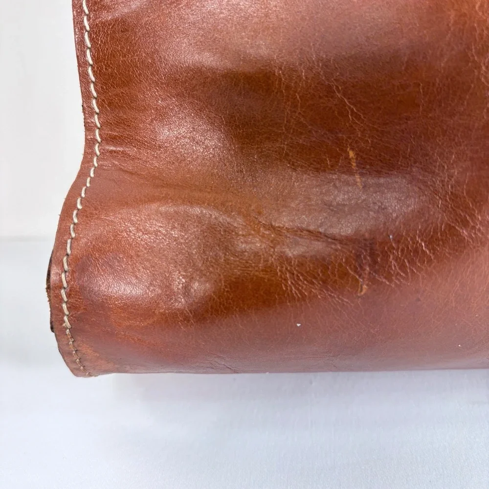 Patricia Nash Rienzo Satchel Tan Leather Shoulder Bag Contrast Stitching